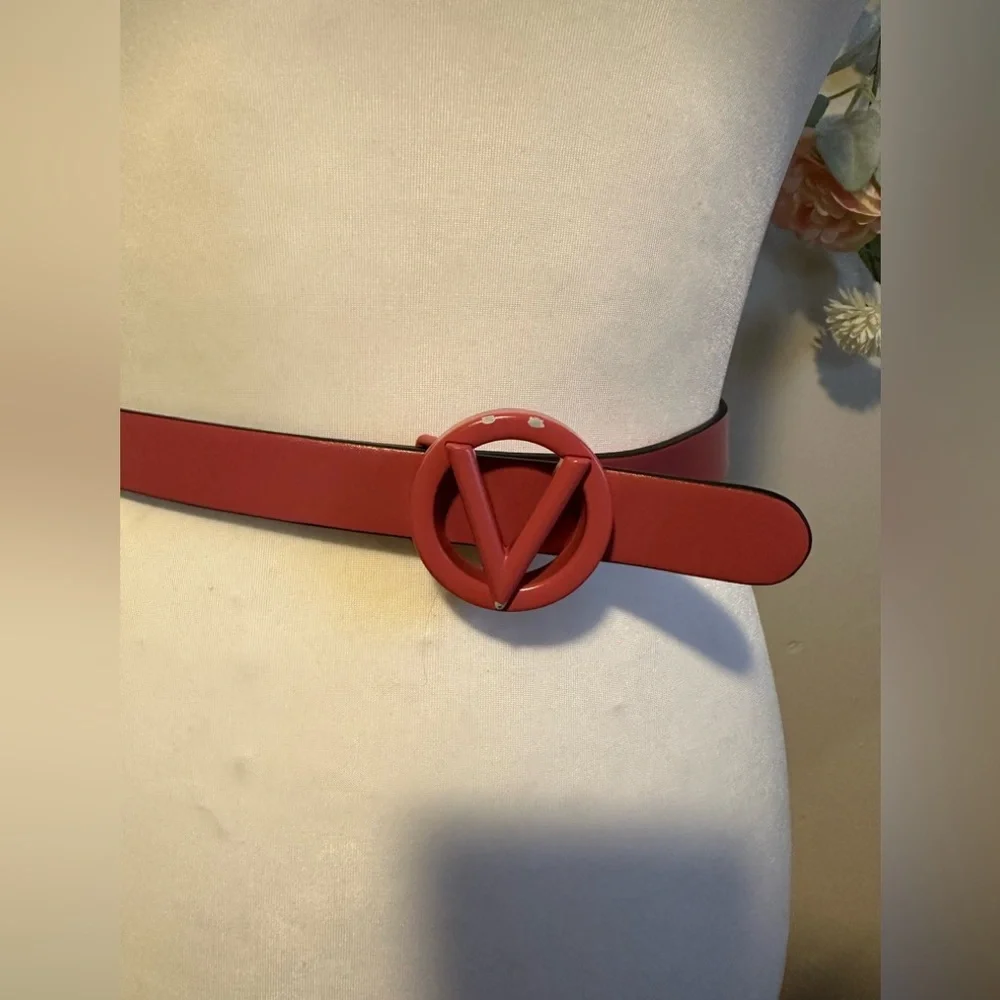 Mario Valentino Logo Slim Leather Belt